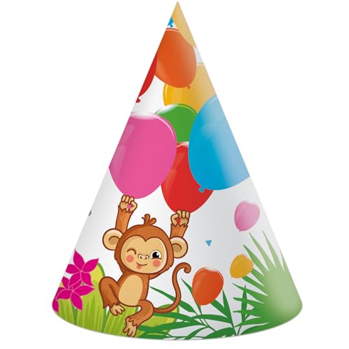 Procos - Kegel Partyhüte Jungle Balloons aus FSC-zertifiziertem Papier, 6 Stück, mehrfarbig, 93784 von Procos