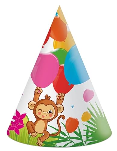 Procos - Kegel Partyhüte Jungle Balloons aus FSC-zertifiziertem Papier, 6 Stück, mehrfarbig, 93784 von Procos