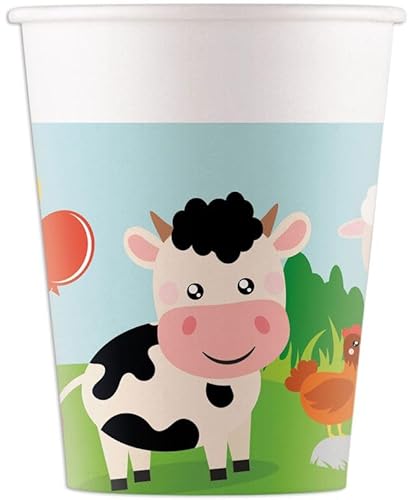 Procos - Papierbecher FSC Animali Bauernhof Farm Party (200 ml), 8 Stück, mehrfarbig, 94175 von Procos