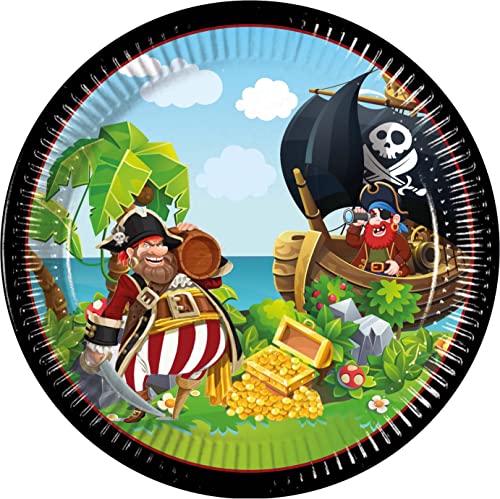 Procos 93965 - Teller Pirates Island, 23 cm, 8 Stück, FSC® Mix, Einwegteller, Pappteller, Geburtstag, Mottoparty von Procos