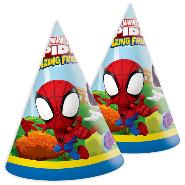 Spidey Partyhüte im 6er Pack, Pappe, 16cm x Ø 11cm von Procos