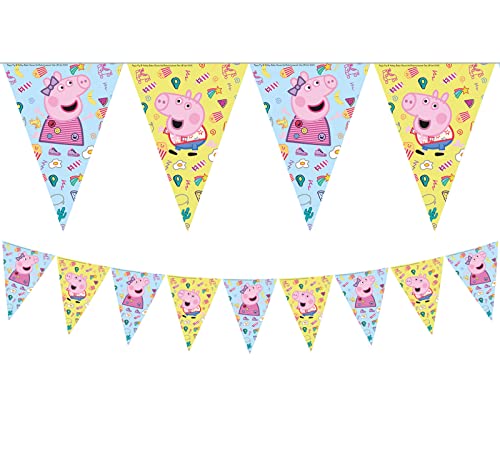 Procos 91104 - Flaggenbanner Peppa Pig, Länge 230 cm, Größe der Wimpel ca. 17,5 x 25,5 cm, Girlande aus Kunststoff, Peppa Wutz, Party, Dekoration von Procos