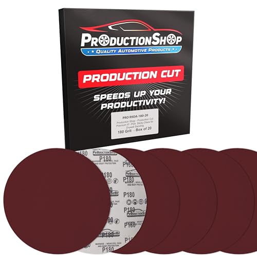 ProductionShop Premium Schleifscheiben, Körnung 180, 22,9 cm, Rot, 20 Stück, ohne Loch, Klett-Rückseite, Schleifpapier für Trockenbau-Kraftschleifer, grob geschnittenes Schleifmittel – von ProductionShop