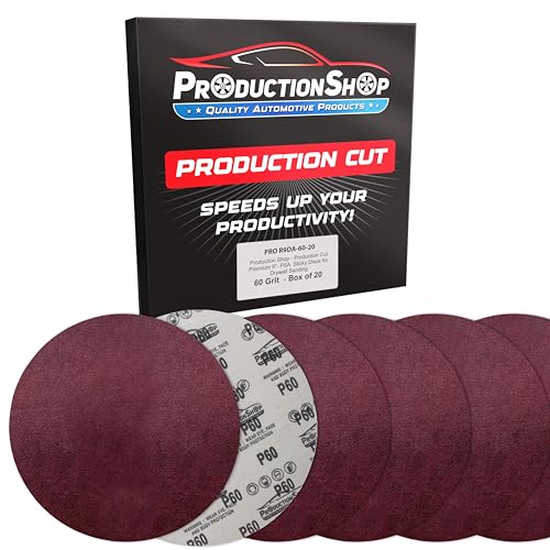 ProductionShop Premium Schleifscheiben, Körnung 60, Rot, 22,9 cm, 20 Stück, ohne Loch, Klett-Rückseite, Schleifpapier für Trockenbau-Kraftschleifer, grob geschnittenes Schleifmittel – Holzbearbeitung, von ProductionShop