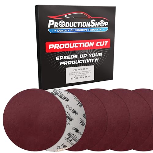 ProductionShop Premium Schleifscheiben, Körnung 80, Rot, 22,9 cm, 20 Stück, ohne Loch, Klett-Rückseite, Schleifpapier für Trockenbau-Kraftschleifer, grob geschnittenes Schleifmittel – Holzbearbeitung, von ProductionShop