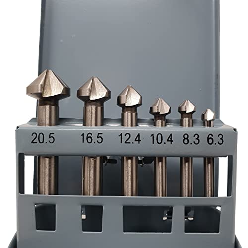 6-Teiliges HSS-G Kegelsenker Set 6,3/8,3/10,4/12,4/16,5 und 20,5 mm 90° Z3 in praktischer Metallbox von Profi-Tool Germany