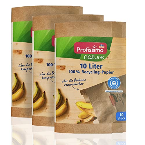 Profissimo Bio Kompost Beutel 10 Liter/ 3er Pack (3 x 10 Stück) - Kompostierbar und Umweltfreundlich aus 100% Altpapier von Profissimo