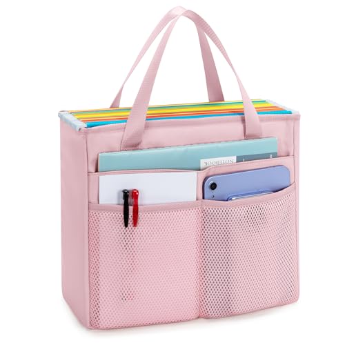 Prokva Hängende Dokumenten Organizer Tasche mit Griff, Tragbar Schreibtisch Organizer für Wichtige Aktenordner in Briefgröße, faltbarer Reise-AktenBox für Büro, Rosa (Leere Tasche) von Prokva