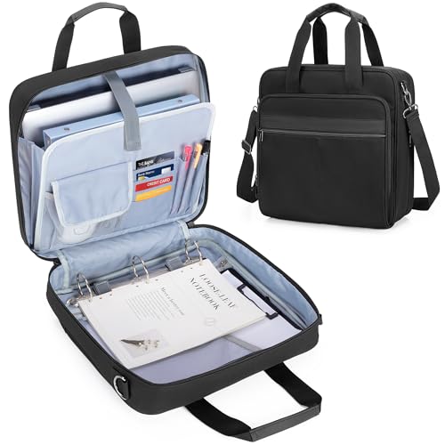 Prokva Ringbuch mit 3 Ringen und Reißverschluss, Ringbuchmappen Ringbuchordner, Schulordner Tasche für 13 Zoll Laptop, Dokumententasche mit Schultergurt, Schwarz von Prokva