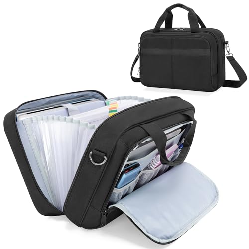 Prokva Reißverschlussordner mit 3 Ringen und Schultergurt, 5,1 cm Schulordnertasche mit 500 Blatt Kapazität und Tasche für 13-Zoll-Laptop und Bürobedarf, Schwarz (Patentdesign) von Prokva