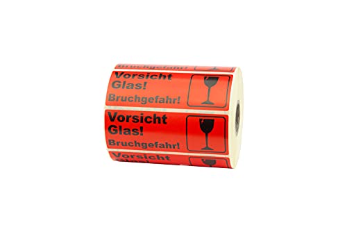 PROLAC – 1000x „VORSICHT GLAS“ Warnhinweis Aufkleber (Warnaufkleber) für zerbrechliche Warensendungen | Sticker selbstklebend | Warnetiketten Bruchgefahr | Etiketten Rot von Prolac