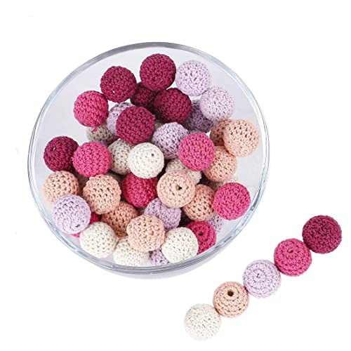 Promise Babe Erwachsene 16mm 40 PC Bunt Runde Gehäkelt Holzperlen mit Loch zum Auffädeln, Handgefertigt Natur Holzkugeln DIY Schmuck Halskette Armband Selber Machen Basteln Crocheted Wooden Beads von Promise Babe