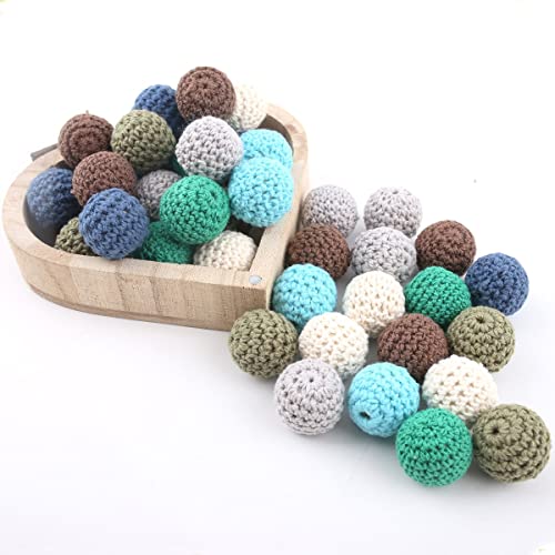 Promise Babe Erwachsene 20mm 10 PC Bunt Runde Gehäkelt Holzperlen mit Loch zum Auffädeln, Handgefertigt Natur Holzkugeln DIY Schmuck Halskette Armband Selber Machen Basteln Crocheted Wooden Beads von Promise Babe