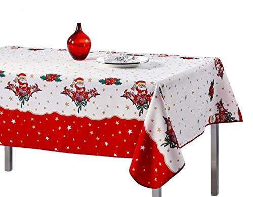 Promo Linge Weihnachts-Tischdecke, rechteckig, schmutzabweisend, Weihnachtsmann, 150 x 300 cm von Promo Linge