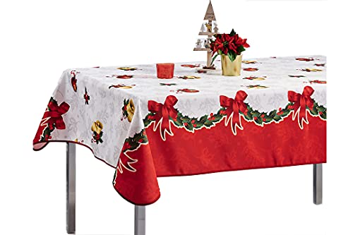 Tischdecke, Weihnachtsmotiv, schmutzabweisend, Glocke, rechteckig, 150 x 240 cm von Promo Linge