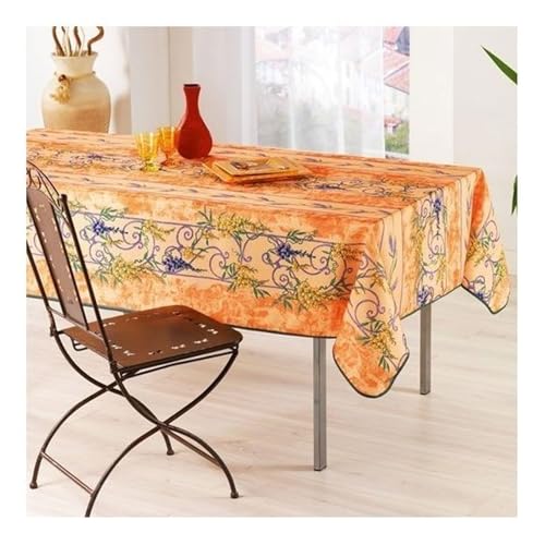 Tischdecke, rechteckig, schmutzabweisend, 150 x 240 cm, Glyzinien, Orange, 100 % Polyester von Promo Linge