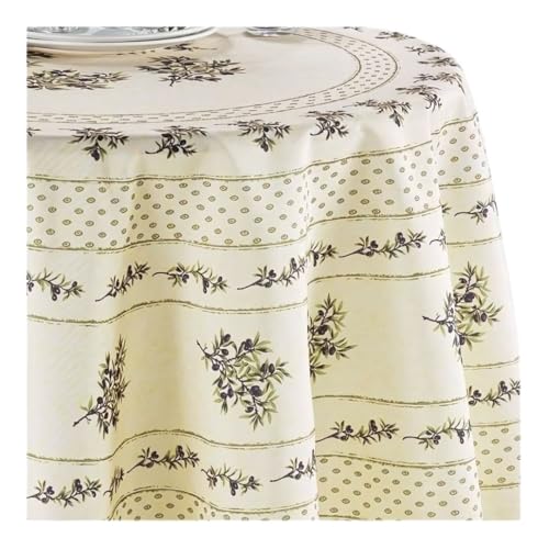 Tischdecke Provençale, rechteckig, schmutzabweisend, Olivou, 100 % Polyester, beige/grün, 180 cm von Promo Linge