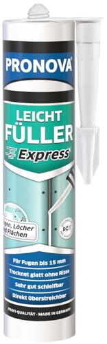 Pronova Leicht Füller Express - Leicht Spachtelmasse für Wand- und Deckenflächen im Innen- & Außenbereich Fugen Risse & Löcher 300ml (Weiss) von Pronova