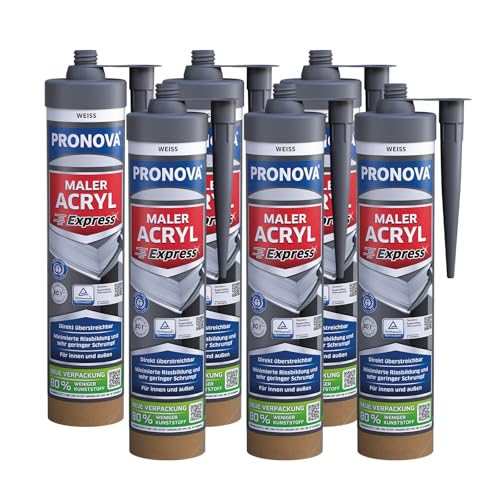 Pronova Premium Maleracryl Weiß Innen Außen - Acryl Weiß Maleracryl - Schnelle Trocknung, Direkt Überstreichbar, Haftstark - Ideal für Fugen & Rissfüller - Silikonfrei, Emissionsarm 280ml (6) von Pronova