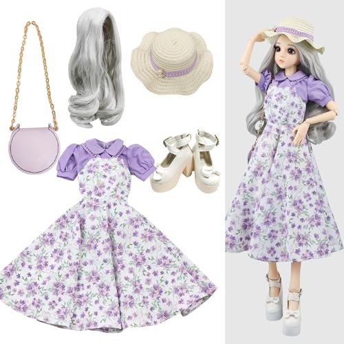 Proudoll 1/3 BJD Puppe Kleidung Outfit Set mit handgefertigten lila Floral Strap Kleid und Bluse Set Kompatibel mit 1/3 60cm 24in SD Puppen Proudoll 1/3 BJD Puppe Kleidung Outfit Set mit handgefertigten lila Floral Strap Kleid und Bluse Set Kompatibel mit 1/3 60cm 24in SD Puppen von Proudoll