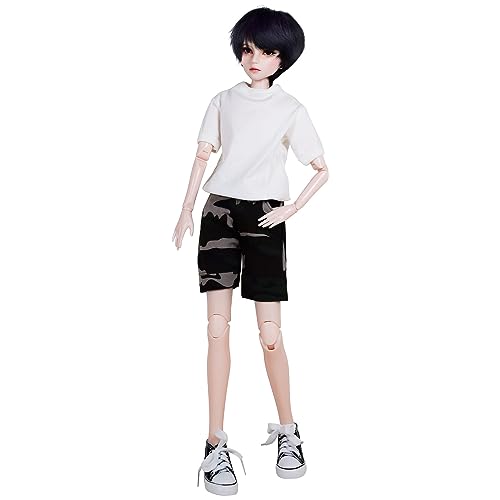 Proudoll Maßgeschneiderte 1/3 BJD-Puppe, 60 cm, Kugelgelenk, SD-Puppen, bewegliche Gelenke, PVC, DIY, männlicher Puppenkörper, handgefertigtes Make-up + T-Shirt + Shorts + Schuhe + Perücke von Proudoll