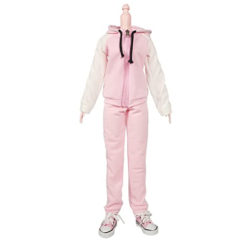 Proudoll Sportswear Fleece Hooded Zip Up Sweatshirt Hoody Puppen Kleidung Joggers Canvas Schuhe Set für 1/3 BJD Puppe 60cm 24inches Puppen (Pink+Weiß) von Proudoll