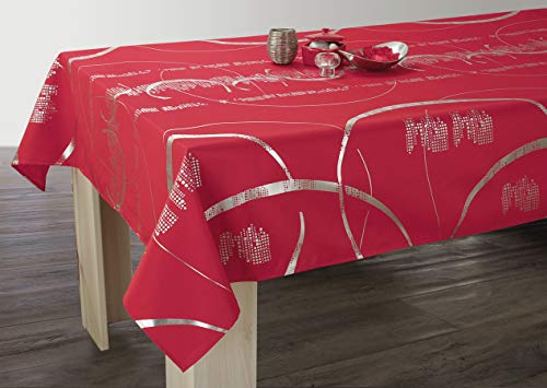 Provencestoffe.com Weihnachtstischdecke, Antitache, Lotuseffekt mit silberner Musterung (rot-Silber 200x150cm) von Provencestoffe.com