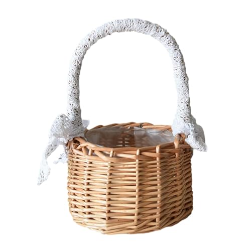 Geflochtener Blumenkorb Streukorb Rattankorb Wicker ​Rattan Basket Hochzeit Blumenmädchen Körbchen Obstkorb Weidenkorb Mit Griffen Und Band von Proypiax