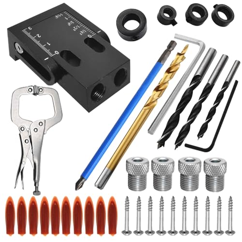 Proypiax Angle Hole Drill Jig, Drill Jig für abgewinkelte Löcher - Bohrhandbuch Set - 15 ° Winkel Holzbearbeitungswerkzeuge Kit Taschen -Dübel -Loch -Jig -System für Schreinerei von Proypiax