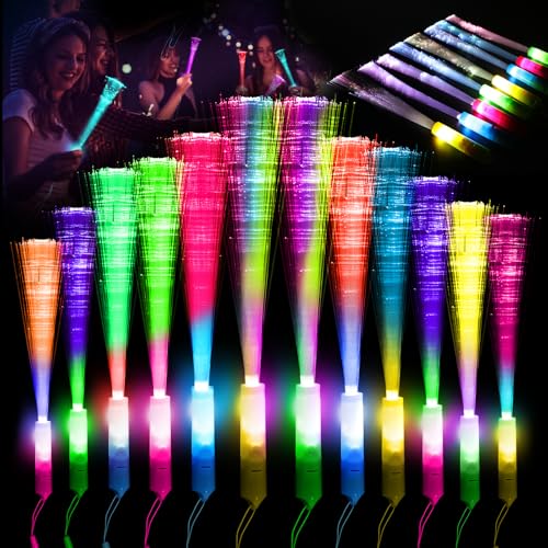 12 Stück Bunte Leuchtstäbe Glasfaser -LED Leuchtstab mit Batterie, Geschenk-Spielzeug für Kinder partys, geeignet für Nachtpartys, Discos, Konzerte, Weihnachten, Club, Karneval, Hochzeiten (Bunte2) von Prtoworior