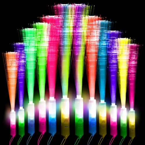 Glasfaser Leuchtstäbe 12 Stück Bunte Faserglühstäbchen LED Lichter Kinder Erwachsene Partyspielzeug mit Batterien für Nachtpartys, Discos, Konzerte, Weihnachten, Vereine, Karneval (Fashion) von Prtoworior