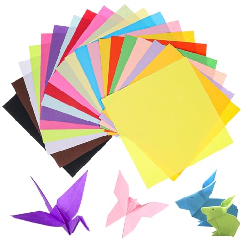 Quadratisches Origami-Papier, 200 Blatt, 20 Farben, Origami-Set für Kinder im Alter von 8–12 Jahren, doppelseitiges farbiges Papier, Faltpapier, Origami-Papier zum Basteln (100 Stück à 15,2 x 15,2 cm von Prudiut