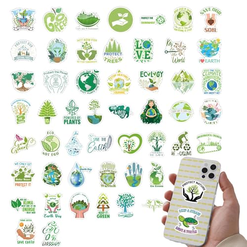 Pruojhw Aufkleber für den Schutz der Erde, Aufkleber für die Weltumwelt | 50X Earth Love Sticker Bulk | Wasserfeste Earth Art Recycle Aufkleber, ästhetische Planetenschutzaufkleber für Wasserflaschen, von Pruojhw