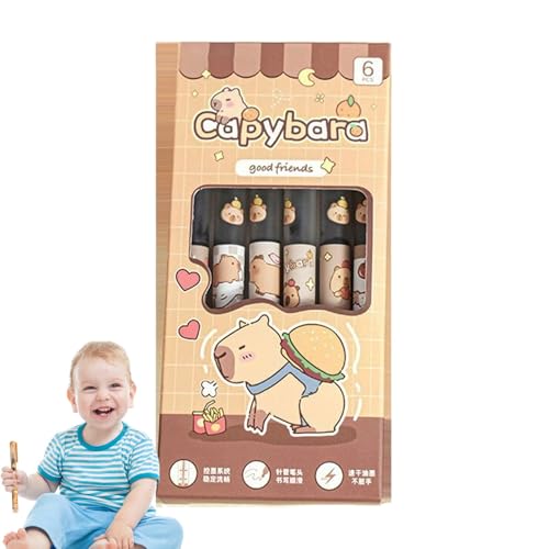 Pruojhw Capybara Stift Set, 6 Stück Süße Stifte, Kreative Kugelschreiber Stifte Set, 0,5 Mm Tintenroller Capybara Stifte Tintenstift Für Schule, Büro, Capybara-Motto-Partygeschenke von Pruojhw