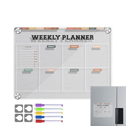 Pruojhw Kühlschrank-Trockenlöschtafel - Kühlschrankkalender Wiederverwendbares Whiteboard - 30,5 x 22,9 cm Acryl, durchsichtiges Nachrichtenbrett, Kühlschrank-Notizblock, Planertafel für monatliche von Pruojhw