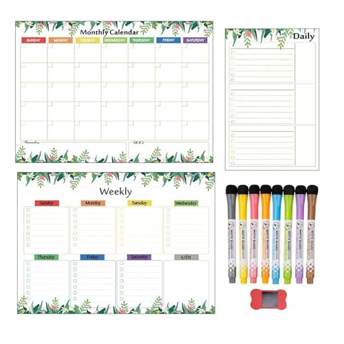 Pruojhw Kühlschrankkalender Magnet, Magnetkalender für Klassenzimmer,Set von 3 monatlichen Familienkalendern Markern und Radiergummi - Monatliche wöchentliche und tägliche Planer, Planung und von Pruojhw