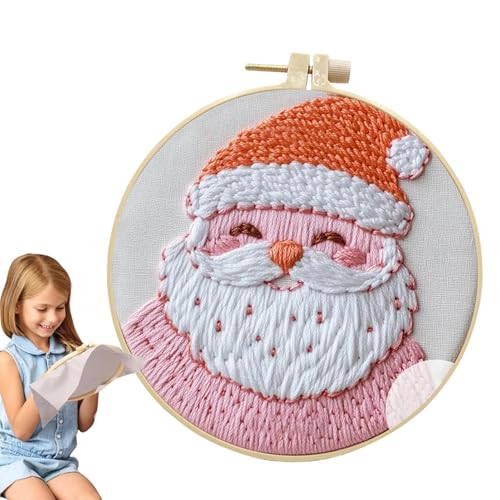 Pruojhw Stickset Weihnachten,Winter Stickset,Handstickmuster-Nähsets für Erwachsene und Kinder - Vielseitiges Nadelspitzen-Reifen-Set, dekorativ für Schlafzimmer, Büros von Pruojhw