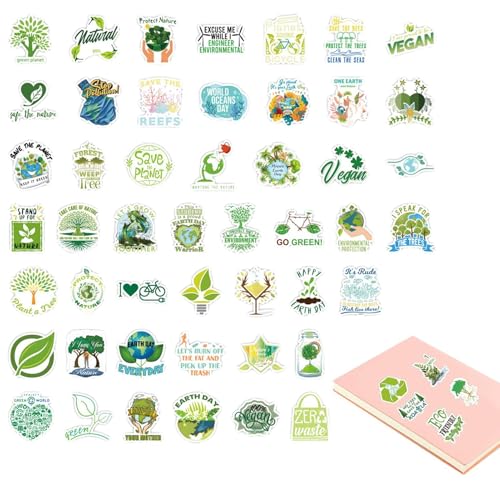 Pruojhw Weltumweltaufkleber, Umweltschutzaufkleber,50X Planetenschutz-Aufkleber | Ästhetisches Eco Nature Sticker Pack, wasserfeste Eco Earth Love Aufkleber für Laptop, Skateboard, Gitarre von Pruojhw