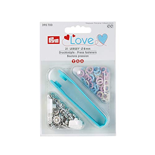 Druckknöpfe LOVE 21 Stück Jersey 8 mm rosa / hell blau / creme gemischt von Prym