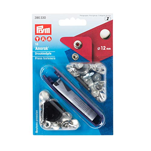 Prym 390330 Nähfrei-Druckknopf Anorak Messing 12 mm silberfarbig, Metall von Prym