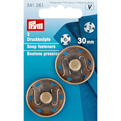 Prym 341261 Annäh-Druckknöpfe MS 30 mm altmessing, Gold von Prym