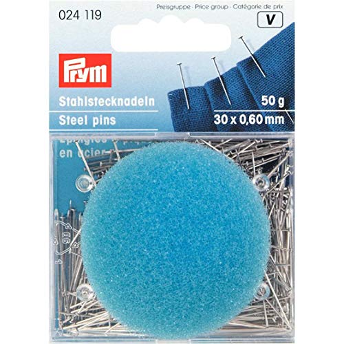 Prym 024119 Stecknadeln, 0,60 x 30mm, silberfarbig mit Kissendose, Stahl, 30 x 0,60mm von Prym