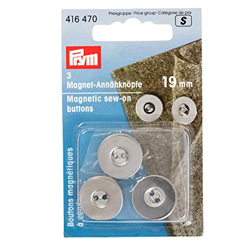 Prym 416470 Magnet-Annähknöpfe 19 mm silberfarbig Buttons, Metall, Silber von Prym