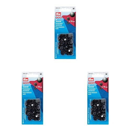 Prym 100263 390327 Nähfrei-Nachfüllp. für 390302 Nähfrei-Druckknopf Anorak Messing 15 mm brüniert, 3er Pack von Prym