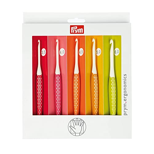 Prym 218440 Wollhäkelnadel Set prym.ergonomics, Kunststoff, multicolor, alabasterweiß, 3,5 mm - 6 mm von Prym