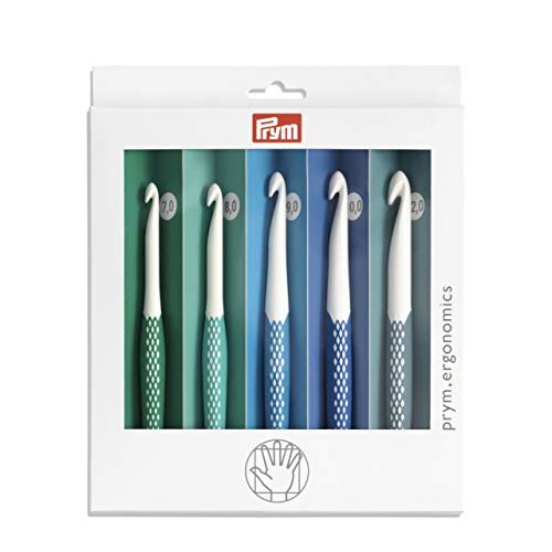 Prym 218441 Wollhäkelnadel Set 7,0 mm - 12,0 mm, prym.ergonomics, Kunststoff, ergonomischer Griff von Prym