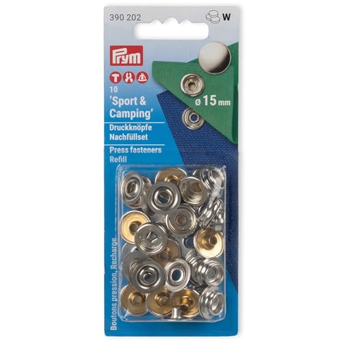 Prym, 10 Stück 390202 Nachfüllpackung für 390201 Nähfrei-Druckknopf Sport & Camping Messing 15 mm silberfarbig, metal von Prym