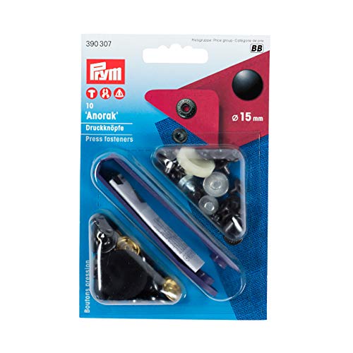 Prym 390307 Nähfrei-Druckknopf Anorak Messing 15 mm schwarz, Metal von Prym