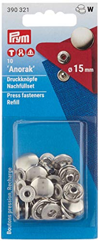 Prym 390321 Nachfüllp. für 390301 Nähfrei-Druckknopf Anorak Messing 15 mm silberfarbig, Metal von Prym