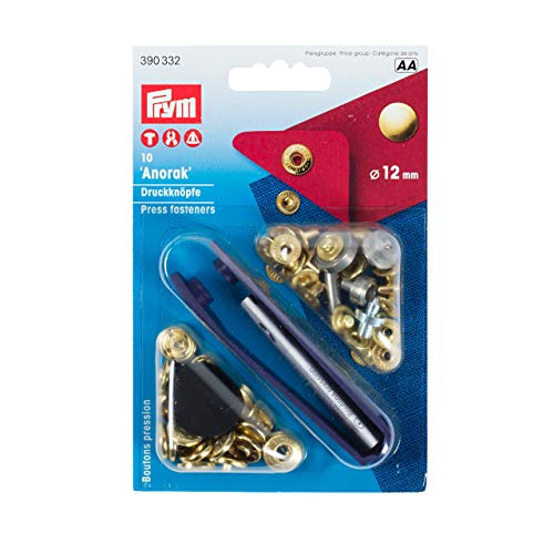 Prym 390332 Nähfrei-Druckknopf Anorak Messing 12 mm goldfarbig, Metal von Prym